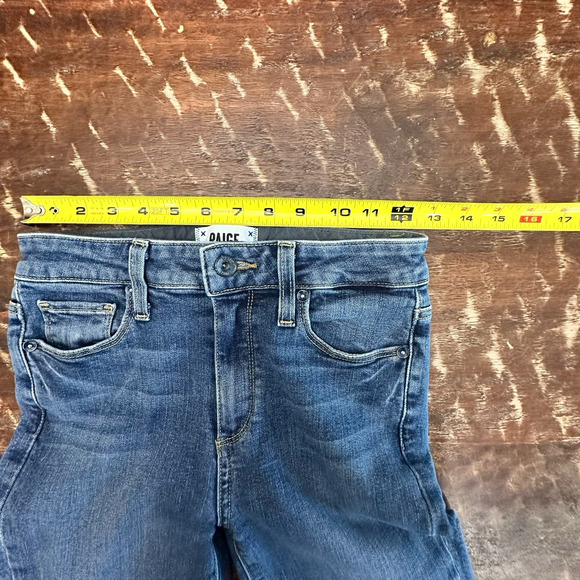 PAIGE Jacqueline Straight Jeans Blue 25 High Rise Raw Hem Stretch Denim USA - Picture 6 of 11